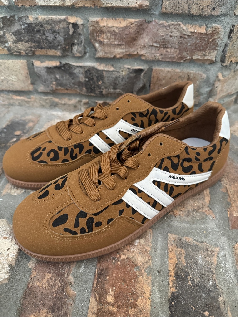 Walking Women's Leopard Print Walking Sneakers Brown w/ White Stripes Size 42/11